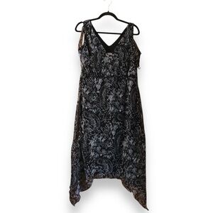 Vintage Y2K Zoe Beth Black Paisley V-Neck Shoulder Tie Midi Dress Size 1X